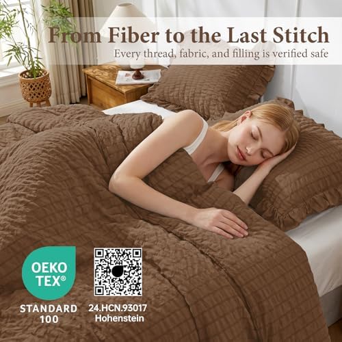 JOLLYVOGUE Oak Brown Twin/Twin XL Comforter Set, 2 Pieces Seersucker - Image 4