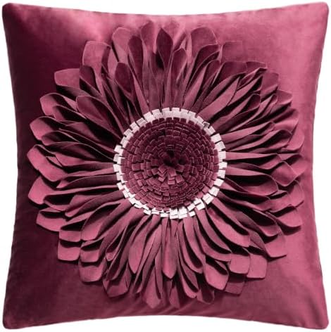 OiseauVoler 3D Sunflowers Throw Pillow Cover 18 x 18 Inch Wine Red by OiseauVoler