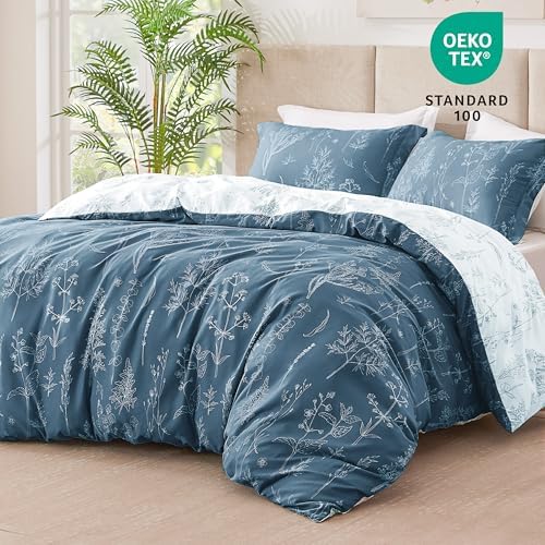 Love's cabin Floral Comforter Set Cute Bedding Twin Reversible Bluish Grey - Image 5