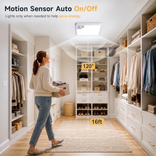 2 Pack Hardwired Motion Sensor Ceiling Light, 8.7" Closet Lights - Image 3