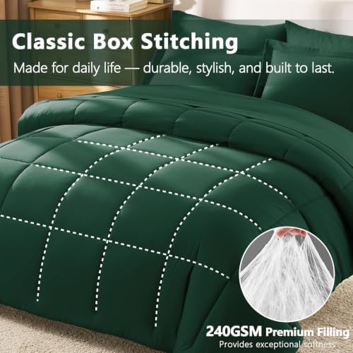 CozyLux Queen Comforter Set, 7-Piece Bed in a Bag, Emerald Green - Image 4