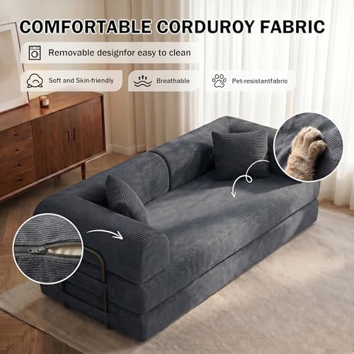 79" Convertible Futon Sofa Bed, Boneless Couch, Dark Gray - Image 5