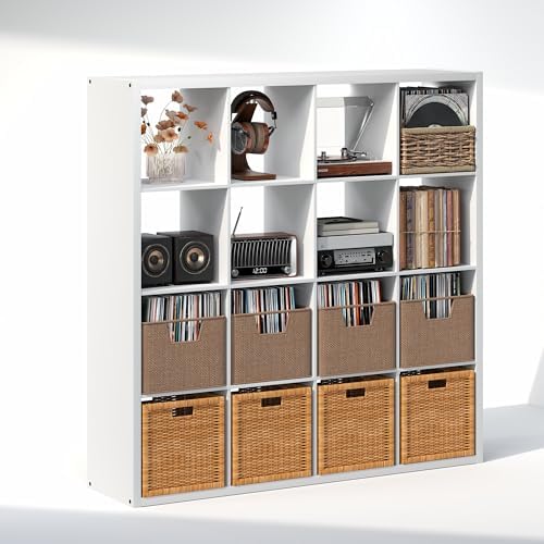 Furinno Cubicle 16-Cube Record Player Stand, Vinyl Storage - Image 3