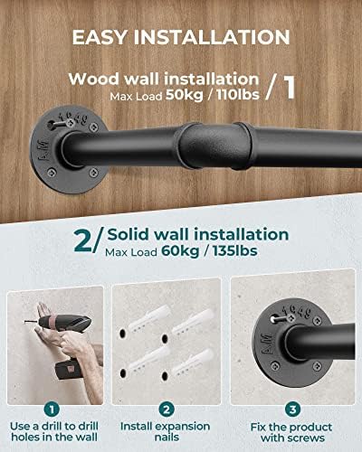 OROPY 38.4" Industrial Pipe Clothes Rack Wall Mounted, Heavy Duty, 2 Pack - Image 6