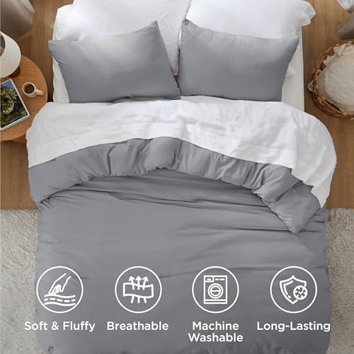 Bedsure Super King Comforter Prewashed Bedding Set 3Pcs Grey 120"x120" - Image 4