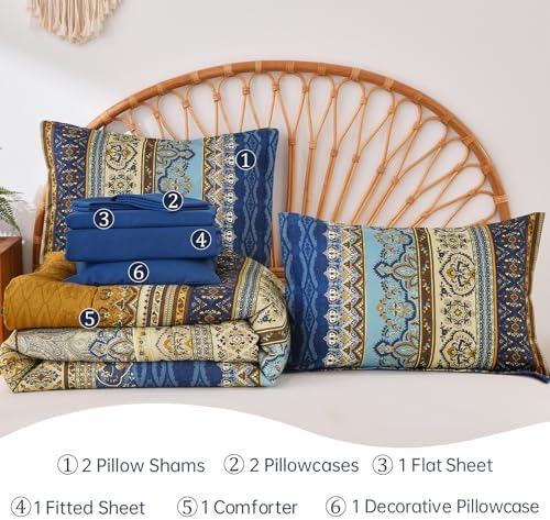Cottolester Boho King Comforter Set Brown Blue Striped Bed in A Bag - Image 7