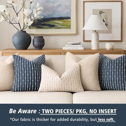Foindtower Decorative Striped Boucle Throw Pillow Covers 20x20 Dark Blue - Image 7
