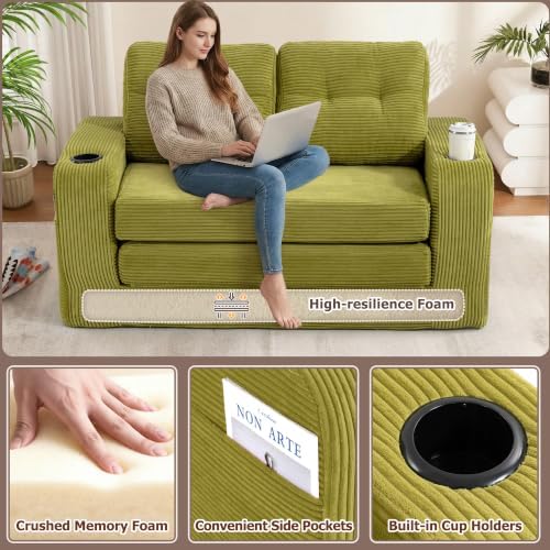 54" Boneless Convertible Sofa Bed, Corduroy Fold Out Sofa - Image 4