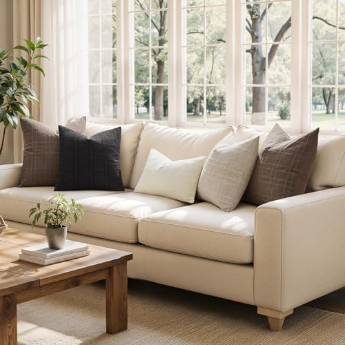 MIULEE Linen Plaid Pillow Covers Decorative 18x18 Black - Image 4