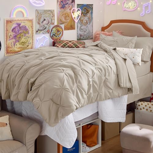 Bedsure Twin Comforter Set & Sheet Set, 5-Piece Beige Bedding Set - Image 2