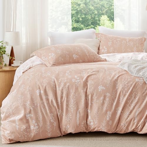 Bedsure Floral Comforter Set Cute Bedding Set Full Reversible Blush Pink by BEDSURE