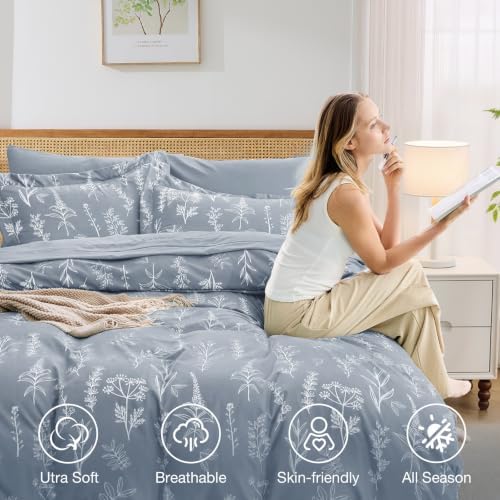 MUXHOMO Light Grey Bed in a Bag Queen 7 Pieces, Queen Comforter Set Reversible - Image 2