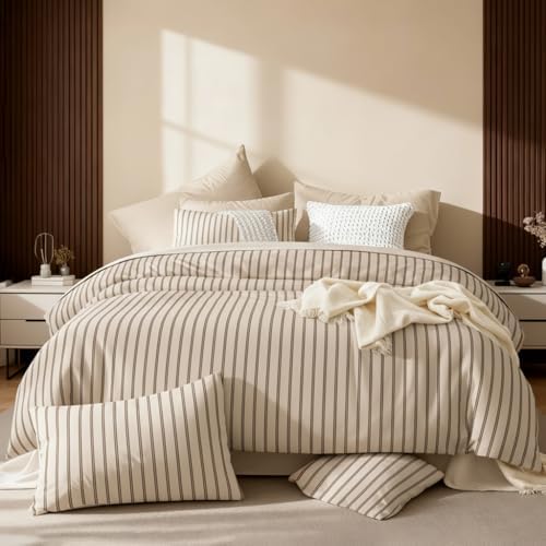 Nayoroom Striped Comforter Set Queen Size Brown Pinstripe Bedding Set - Image 6