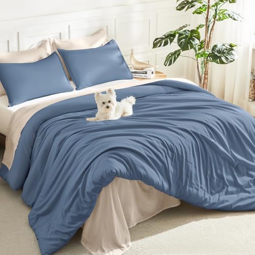 Litanika Haze Blue King Comforter Set, 3 Pieces Lightweight Solid Bed Set by Litanika