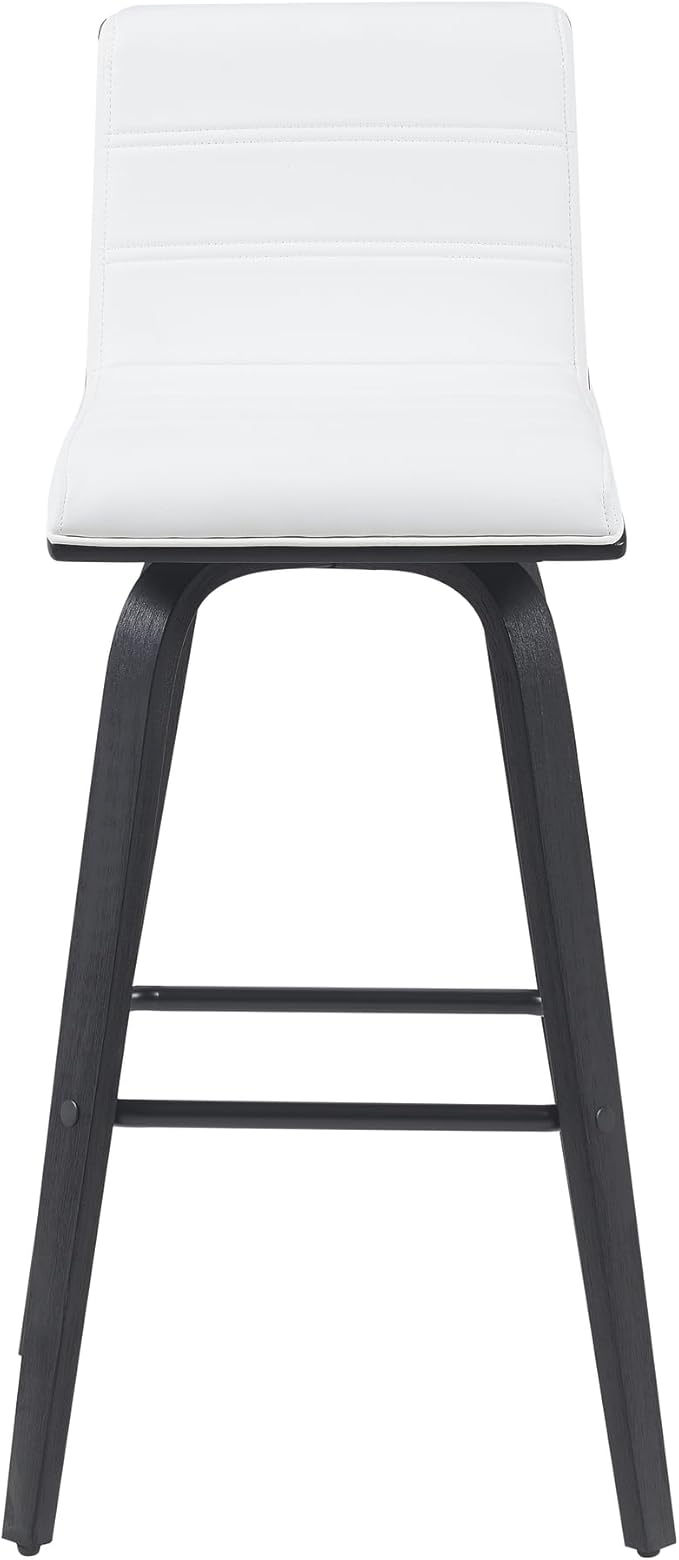 Vienna Modern Swivel Bar Height Stool with Snow White Faux Leather Seat and Black Brushed Wood Frame Set of 4