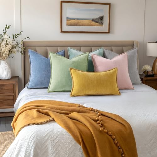 decorUhome Soft Chenille Throw Pillow Covers 12x12 Set of 2 Aqua Haze - Image 2