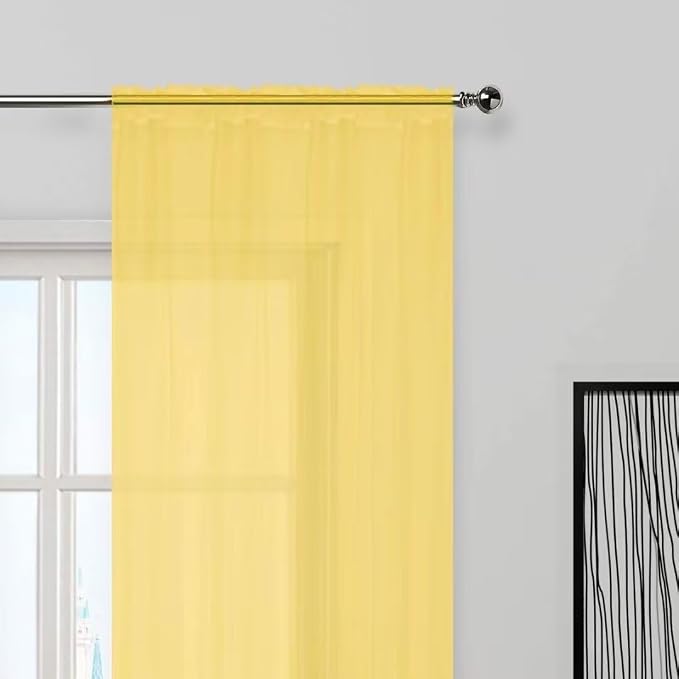 SpaceDresser Yellow Sheer Curtains 4 Panels Rod Pocket Semi-Sheer Curtain 84 - Image 3