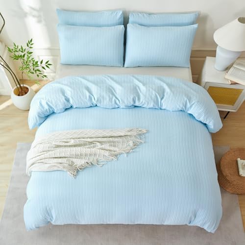 Striped Comforter King Set Light Blue Soft Washed Microfiber Jacquard 3 Pieces - Image 3