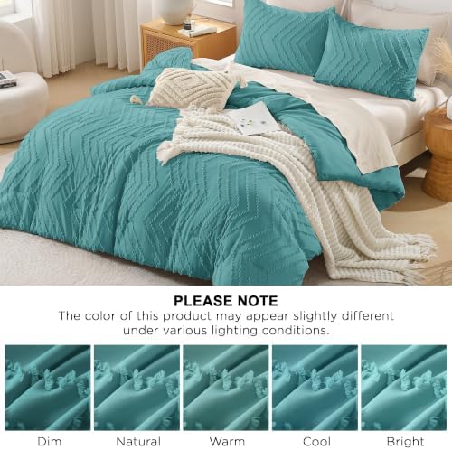 Andency Grayish Teal Comforter Set Queen Size, 3 Pieces Boho Bed Set - Image 6