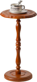 Solid Wood Side Table, Small Drink Table for Small Spaces, Round Vintage Pedestal End Tables for Living Room, Bedroom, Plant, Accent for Corners