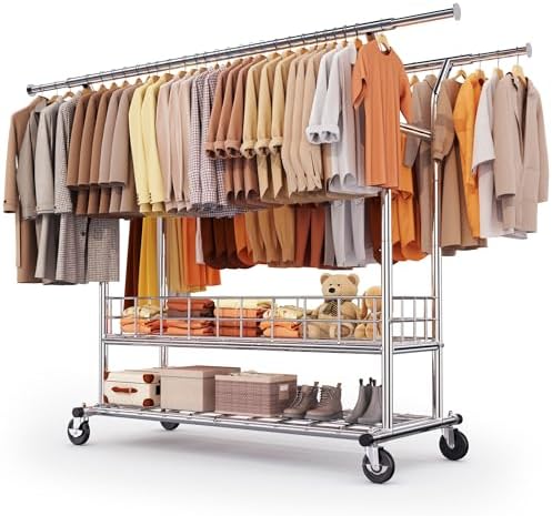 HOKEEPER Heavy Duty Clothes Rack Load 635 LBS Height Adjustable Double Rod by HOKEEPER