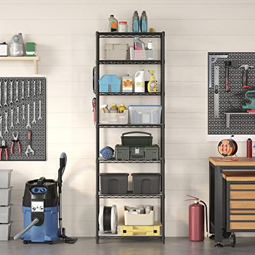 SONGMICS 7-Tier Storage Shelves, Adjustable Wire Shelving Unit, 8 Hooks - Image 4
