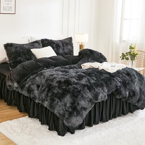Andency Tie-Dyed Black Grey California King Comforter Set, Fluffy Bed Set - Image 2