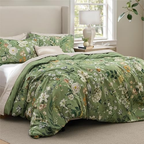 Bedsure Olive Green Floral King Size Comforter, Soft Fall Bedding 3 Pcs by BEDSURE