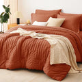CozyLux King Comforter Set, 7 Pieces Burnt Orange Seersucker Bed in a Bag by CozyLux