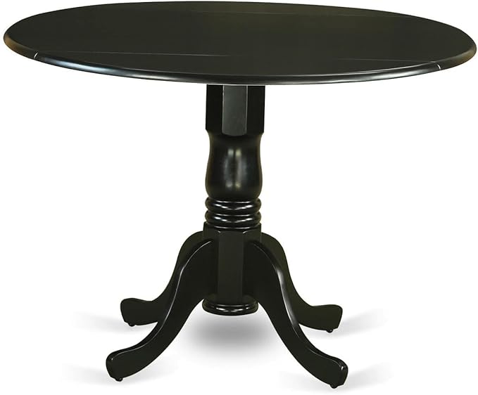 East West Furniture DLBO3-BLK-W 3 Piece Dining Table Set for Small Spaces Contains a Round Dining Room Table with Dropleaf and 2 Wood Seat Chairs, 42x42 Inch, Black