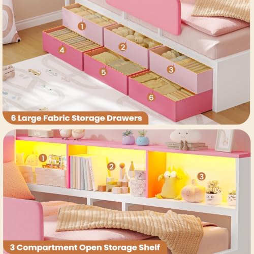 Twin Corner Bed Frame with 6 Storage Drawers, LED Lights, Charging Station - Image 4