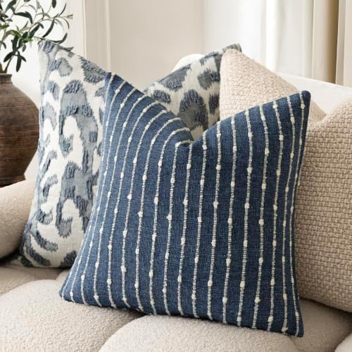 Foindtower Decorative Striped Boucle Throw Pillow Covers 20x20 Dark Blue - Image 5