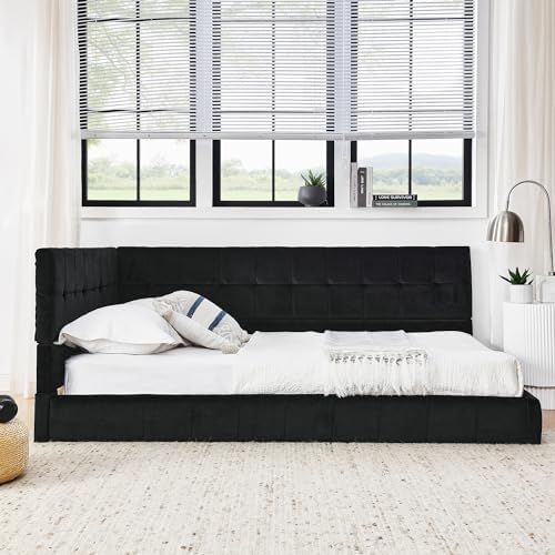 RuiSiSi Full Size Upholstered Floor Daybed, Velvet Corner Bed Frame - Image 5