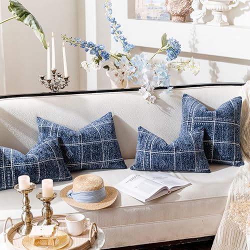 Decorative Lumbar Pillow Covers 12x20 Set of 2, Boho Blue Chenille Accent - Image 5
