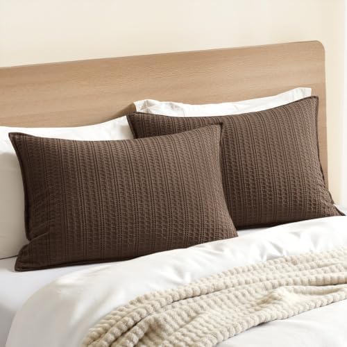 Decorative Waffle Pillow Shams King Size 20x36 Brown 2 Pack by Woaboy