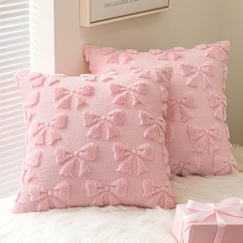 MIULEE Pink Bow Pillow Covers Coquette Room Decor 16x16 by MIULEE