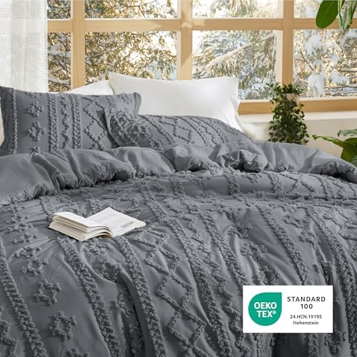 Bedsure Tufted Boho Comforter Set King, Bedroom Decor Bedding Set Grey - Image 6