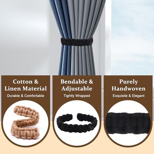 4 Pack Braided Linen Curtain Tiebacks, Boho Elegant Farmhouse Rustic Flexible - Image 5