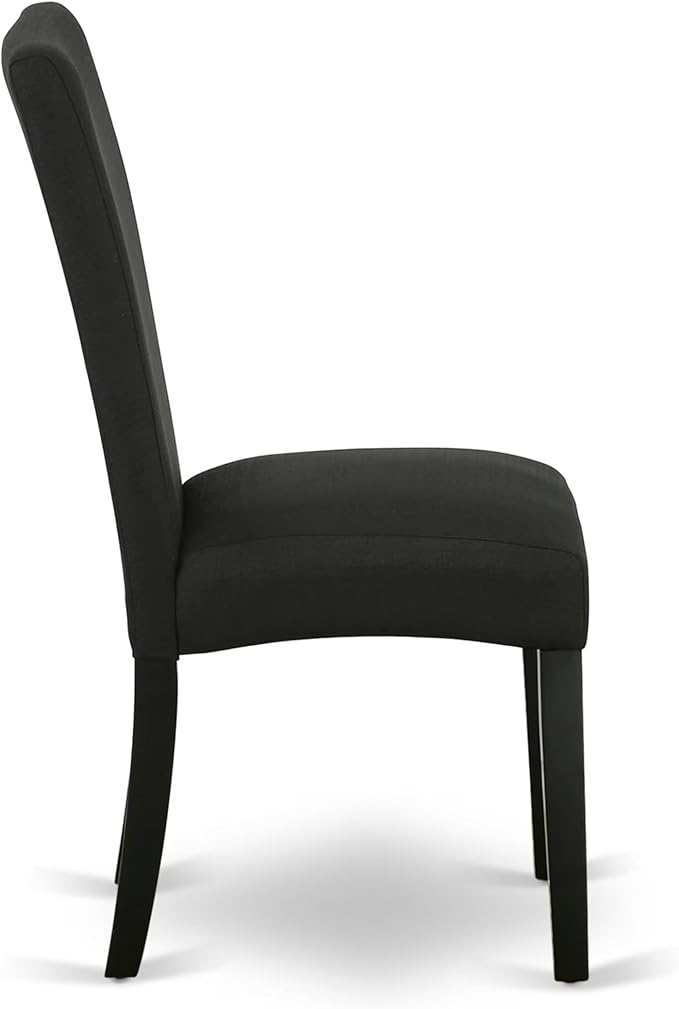 East West Furniture V697DR124-7 7 Piece Modern Dining Table Set Consist of a Rectangle Wooden Table with V-Legs and 6 Black Color Linen Fabric Parsons Dining Chairs, 40x72 Inch, Multi-Color