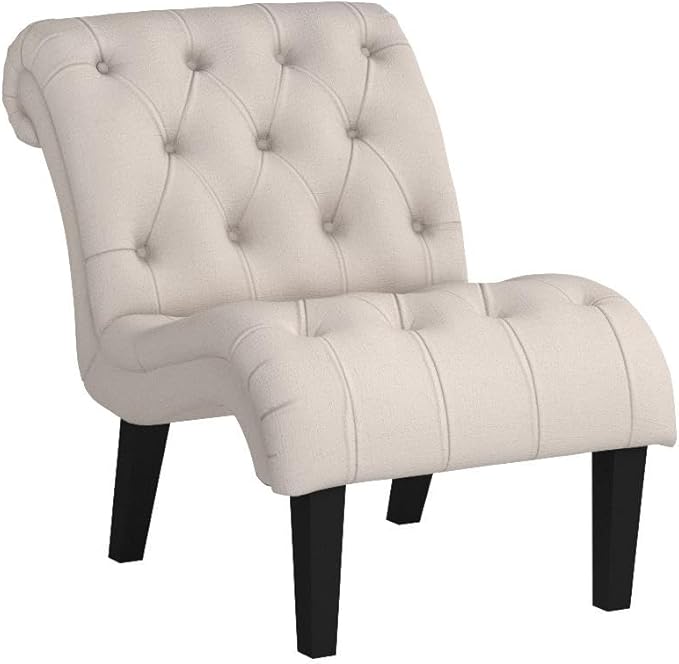 Yongqiang Accent Chairs for Living Room Set of 2 Upholstered Tufted Bedroom Chairs Curved Armless Side Chairs with Wood Legs Linen Fabric