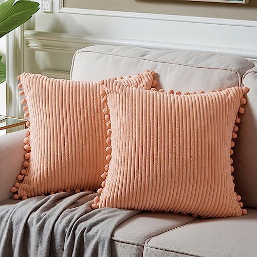 Fancy Homi Pack of 2 Peach Decorative Throw Pillow Covers 18x18 Inch by Fancy+Homi