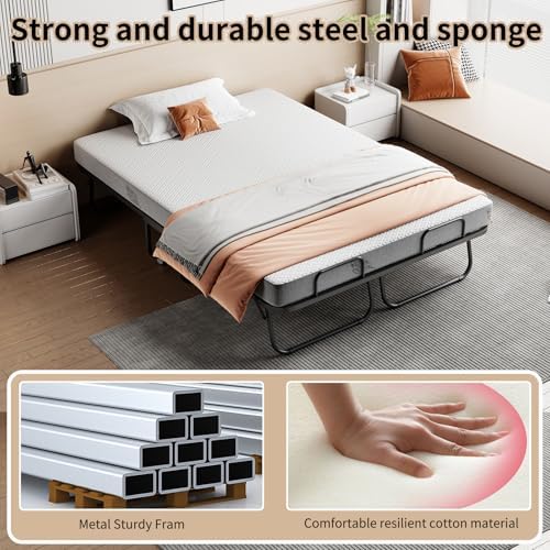 Folding Bed with 5" Memory Mattress, Roll Away Foldable Beds on Wheels - Image 6