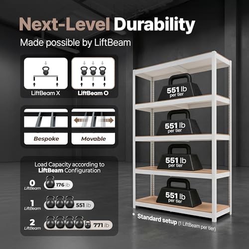 HOMEDANT White 48.1" Deep 5 Tier Storage Shelves Garage Shelving Unit - Image 6