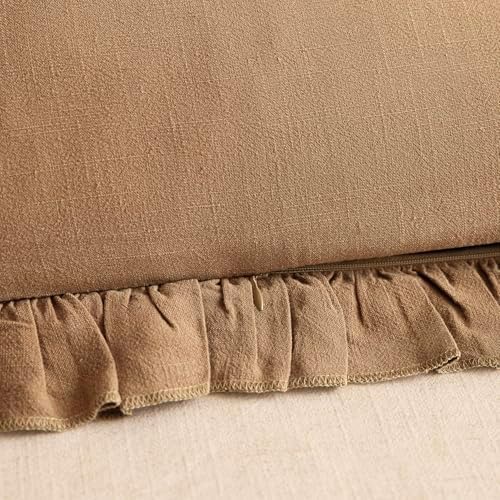 Foindtower Linen Fringe Ruffle Throw Pillow Covers 18×18 Inch Orange Brown - Image 3