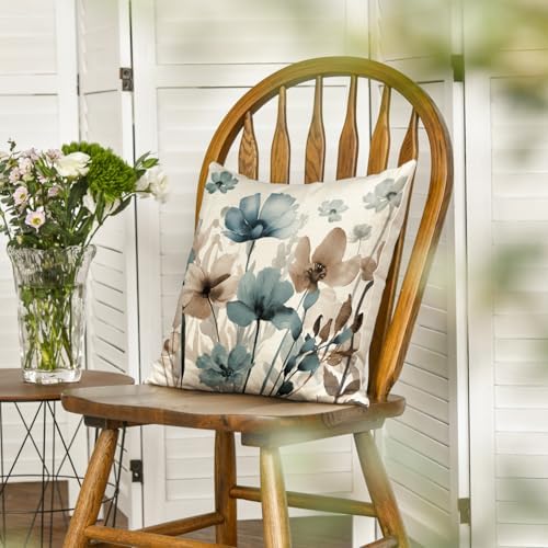 AVOIN colorlife Poppy Flowers Blue Brown Throw Pillow Cover 18x18 Inch - Image 3