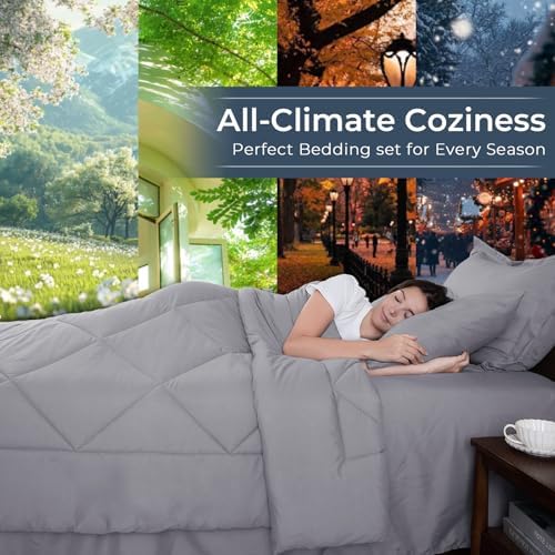 HEVUMYI 7-Piece Full Comforter Set, Light Gray Bed in a Bag - Image 3
