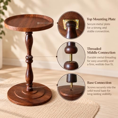 Round Drink Table, Small Pedestal Side Table, Martini Table, Dark Walnut - Image 4