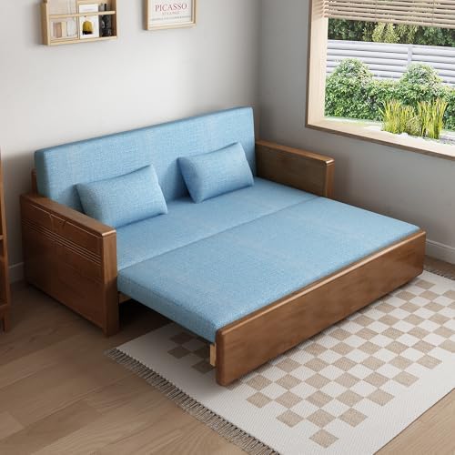 59" Blue 3-in-1 Convertible Sofa Sleeper w/ Reversible Chaise, Solid Woods - Image 3