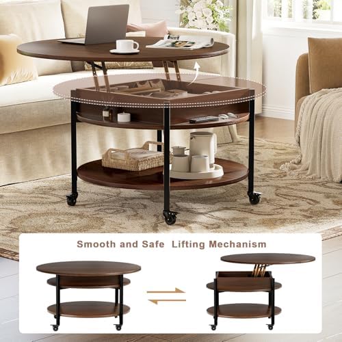 FABATO Small Round Lift Top Coffee Table - Image 4