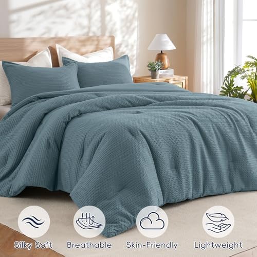 PHF Soft Waffle Comforter Set Queen Size- Comfy Breathable Waffle Weave - Image 4